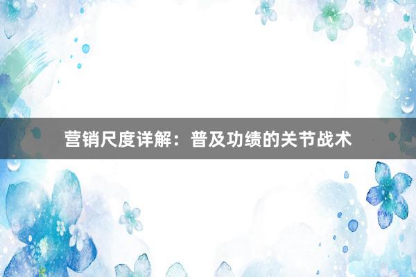营销尺度详解：普及功绩的关节战术